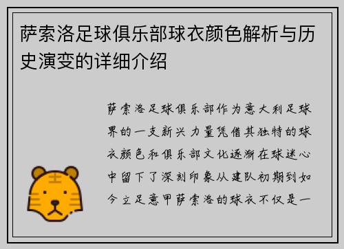 萨索洛足球俱乐部球衣颜色解析与历史演变的详细介绍